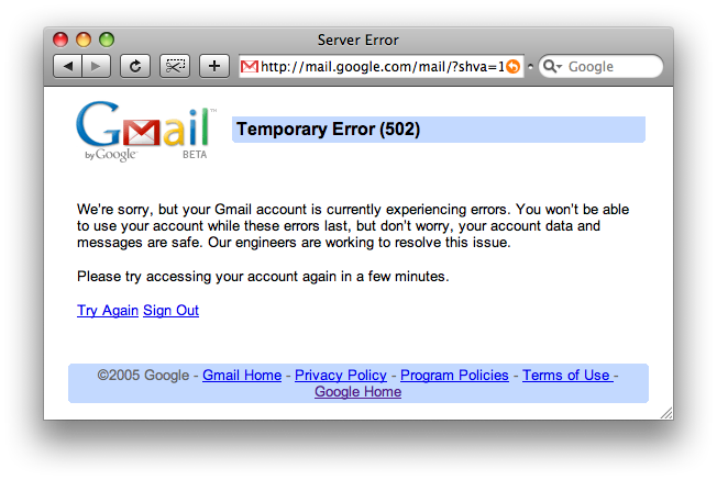 GMail 502 Error