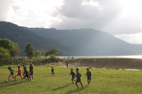 Kids playing football in Pokhara, Nepal